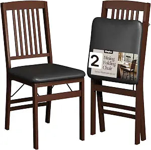 Folding Wood Dining Chairs, Padded, No Assembly, 2 Pack