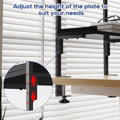 ART-GIFTREE Clamp On Desk Shelf 2-Tier, 12.5 inche Wood Shelving Unit for Office Desk/Gaming Accessories, Tabletop Book Storage Rack, Shelf for Top & Under of Desk, Black