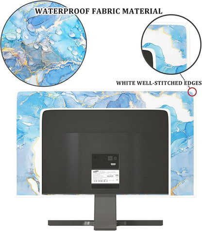Baocicco Baby Blue Gold Marble Waterproof Screen TV Cover 37, 38, 39 Inch Modern Television Accessories TV LCD Fashion Weatherproof Screen TV Decorations for Tablet LED LCD OLED TVs