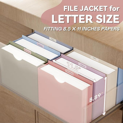Plastic 3 Inch File Jackets Letter Size,Heavy Duty Expansion Pocket | 12 Pack Manilla Pocket Folders,Expandable File Jackets for Document,Straight Cut Tabs,Pastel Poly Job Folder File Jacket