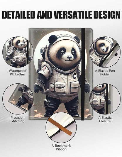 Hardcover Executive Notebooks, A5 PU Leather Lined Journal Notebook, 200 Pages Thick Paper Subject Notebooks for School,Work,Home Writing Business Notebook, Diary Book ， Astronaut Panda
