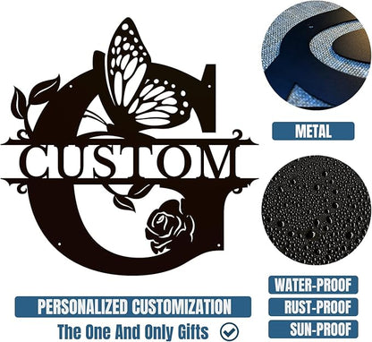 Personalized Custom Letter Name metal Signs,Custom Black Letter Monogram Wall Art Decor,Metal Signs Plaques Outdoor wall Decorative Signage (G)