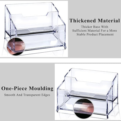 Clear Acrylic Business Card Holder,2 Tier Premium Acrylic Clear Business Card Holder Stand for Desk Fits 100 Business Cards