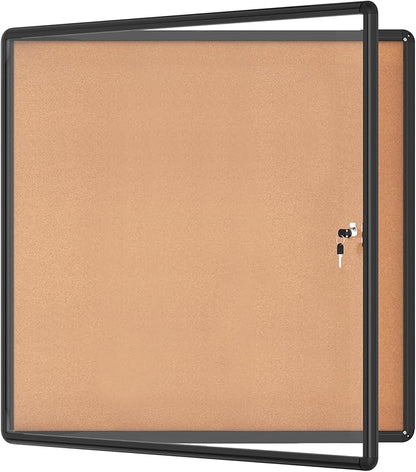 Mifuro 38"x38" Enclosed Bulletin Board, Lockable Weather-Resistant Aluminum Cork Noticeboard for School & Office, Black Frame w/Cork