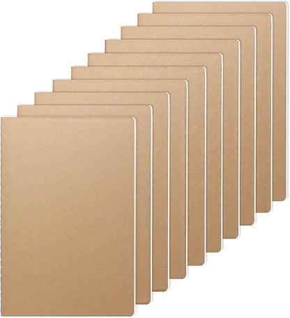 LIONSOUL Bulk A5 Journal Notebook, Kraft Cover 80 Pages Lined Paper Journal for Traveler, Notes, Memo - Bulk Journals Sewn Brown Notebook for School Supplies, Office Supplie (blank 80pages, 10pack)