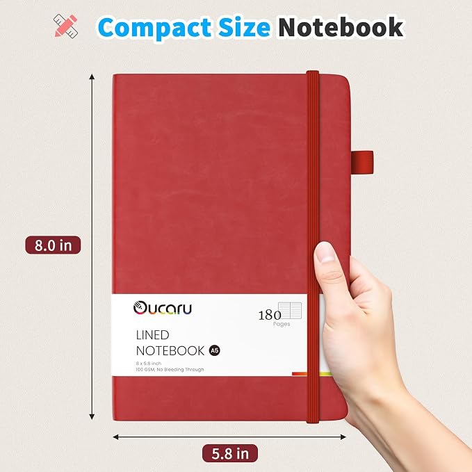 Oucaru Lined Journal Notebook, 16 Pack, 180 Pages, A5 Journals for Writing, 100 GSM Thick Paper, Small Notebooks Daily Journal for Women Men Work, Business, School, Travel Supplies