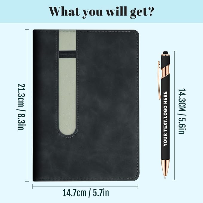 ENOMY Personalized Notebook Journal with 10 PC Pens Gifts Set Custom Notebook 240 Pages A5 Lined Journal for Men Women Hardcover Notebooks for Work College Graduation Gifts, Green