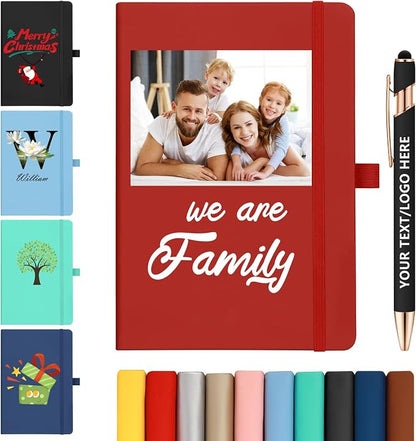 ENOMY Personalized Notebook & 10 PC Pens Gift Set Custom Notebook Journal A5 200 Pages A5 Lined Journal for Men Women Hardcover Notebooks for Work College Graduation Gifts, red