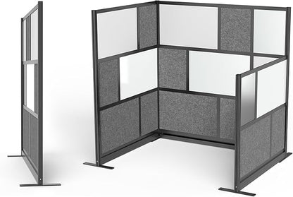 Stand Up Desk Store Workflow Wide Modular Wall | 53'' x 70'' Wall | Expandable Partition Room Divider with Rearrangeable Frosted Acrylic, Sound Absorbent and Whiteboard Panels (Black Frame)
