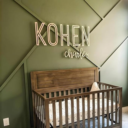 Personalized Wooden Name Sign for Nursery - Custom Name Signs for Kids Room, Personalized Nursery Name Sign - Perfect Room Decoration, Wall Name Decoration & Wedding signs, Family Name Signs (First & Middle Name - Style 1)