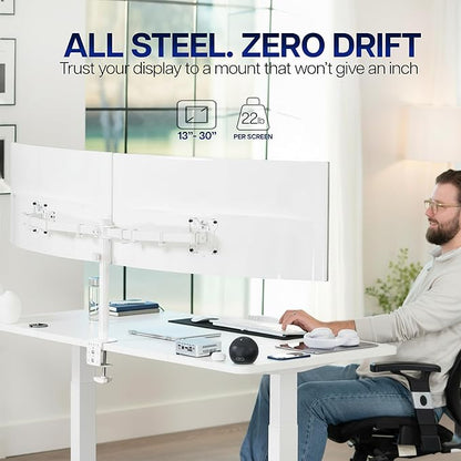 VIVO Dual Ultrawide Monitor Desk Mount, Heavy Duty Fully Adjustable Steel Stand, Holds 2 Computer Screens up to 38 inches and Max 22lbs Each, White, STAND-V038W