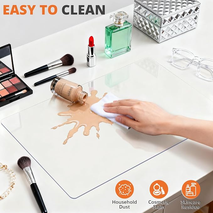 LovePads Clear Makeup Mat for Vanity, 16 x 36 Dual-Sided Desk Pad & Vanity Cover Top, Waterproof PVC Protector Mat for Dresser, Nail Art, Craft Table