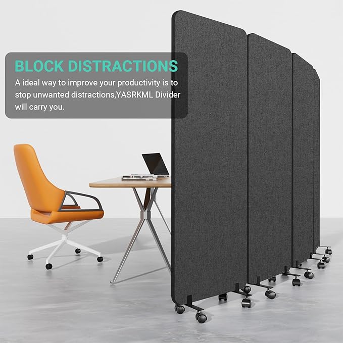 Soundproof Room Divider W/Wheels, 66in Office Dividers for Sound Proofing & Reducing, Sound Proof Dividers for Office Partitions Portable Temporary Wall Acoustic Wall Divider (Cool Grey, 4 Panel)