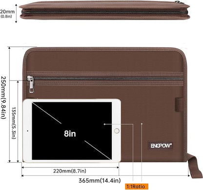 ENGPOW Expanding File Folder,Fireproof 13 Pockets Document Organizer Bag | Accordion File Organizer with Zipper＆Labels,Portable Home Travel Safe Storage for Important Files,Papers,Letter Size,Brown