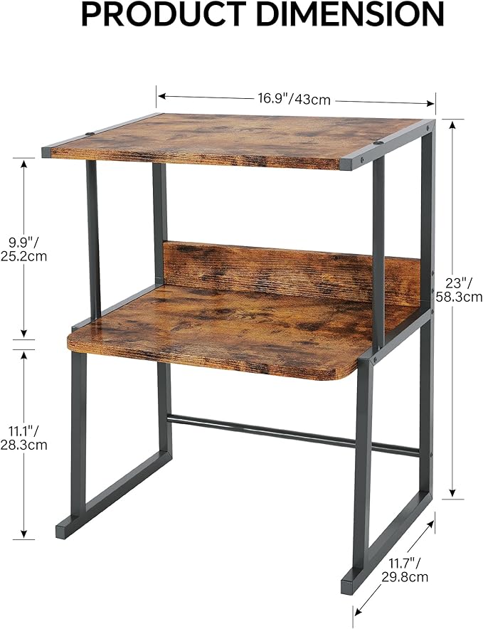 Homeiju Printer Stand for Desk with Storage, 3-Tier Shelves Organizer with Wood Top, Heavy Duty Metal Frame for Home Office, Holds Printer, Books, Supplies, Rustic Brown