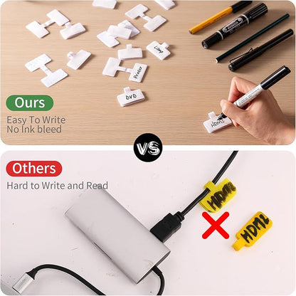 Reusable Cable Cord Wire Labels, Easy to Write on, Hook&Loop Closure, for Organizing and Identification, Cable Tags, Multiple Uses - 20 PCS(White)
