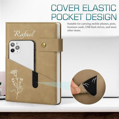 ENOMY Personalized Notebook & Pen Set PU Leather Custom A5 Notebook with Lock 200 Lined Paper Pages Luxury Gift Box for Men Women Travel College Business Gift, Khaki