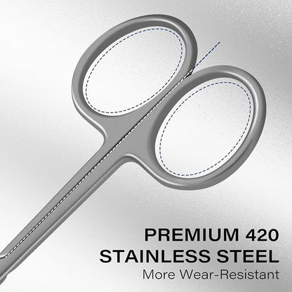 Cuticle Scissors Extra Fine Curved, Professional Russian Style | Stainless Steel, High Precision, Pointed Tip Grooming Scissors, for Dead Skin; Eyebrows; Eyelash, Leather Case, Matte Silver