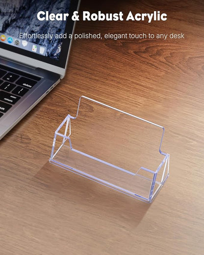 Uniclife 4 Pack Acrylic Business Card Holder for Desk 1 Slot Clear Business Card Display Stand for Men & Women Desktop Business Card Organizer Card Stand for Office Home Exhibition, 60 Card Capacity