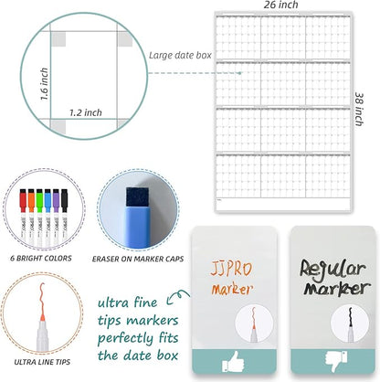 Dry Erase Wall Calendar - 38x26 Inches - Blank Undated Yearly Calendar - Whiteboard Premium Laminated Planner - Reusable Laminated Office Jumbo 12-Month Calendar (Vertical)