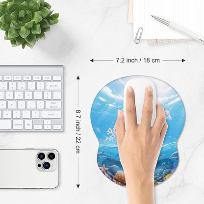ITNRSIIET Ergonomic Mouse Pad with Comfort Gel Wrist Rest, Non-Slip PU Base, Smooth Textured Surface, Reduces Hand Fatigue & Wrist Pain, 8.7 x 7.2 Inch for Office Gaming Home, Ocean