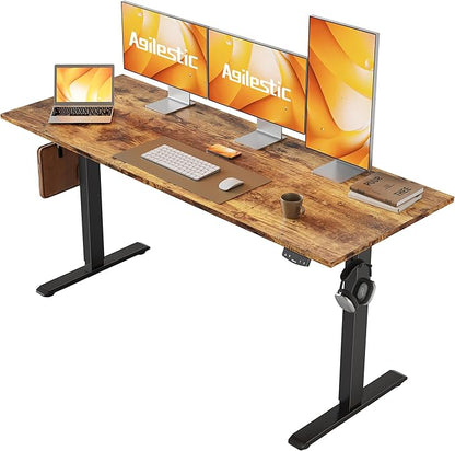 Agilestic Electric Standing Desk, Large 60 x 24 Inches Height Adjustable Desk, Sit Stand up for Work Office Home, Ergonomic Rising Computer Table with Memory Preset, Rustic Brown