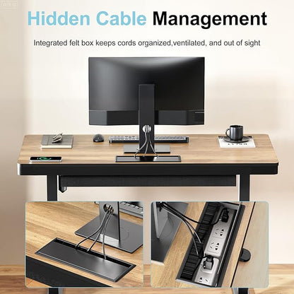 ERGO COLLECT Electric Standing Desk 48 Inch - One-Piece Desktop with Drawer, Cable Management, Wireless Charging & USB Port, Quiet Motor - for Home Office, Walnut
