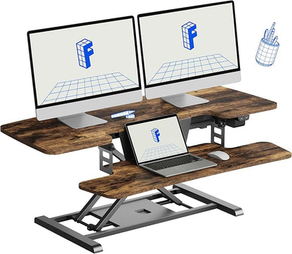 FLEXISPOT 42" Electric Standing Desk Converter Height Adjustable Desk Strong Weight Capacity Motorized Stand up Desk Riser for Office Home, Rustic Color