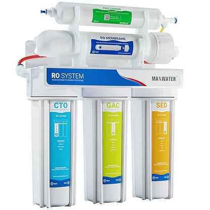 Max Water 5 Stage 50 GPD (Gallon Per Day) RO (Reverse Osmosis) Standard Water Filtration System for Heavy Duty - Under-Sink/Wall Mount - Model: RO-5W4