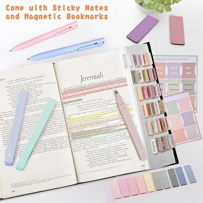 Bible Journaling Kit, Bible Study Supplies Set for Women & Men | Includes 6 No Bleed Bible Highlighters, 6 Pens, 90 Laminated Bible Tabs, Magnetic Bookmarks & Sticky Notes