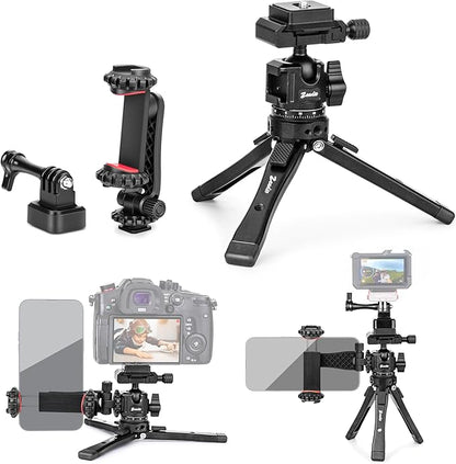 Zeadio Heavy Duty Metal Tripod Kit with Arca Ball Head - Universal Phone Vlogging Kit, Cell Phone Stand & Travel Tripod for iPhone/Android, Camera, Gimbal, Action Cam etc