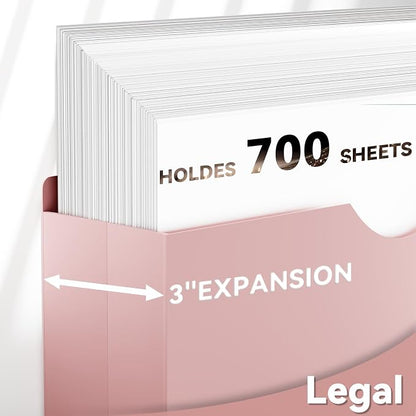 Plastic 3 Inch File Jackets Legal Size,12 Pack Manilla Pocket Folder | Expandable File Jackets for Document,Poly Job Folders File Jacket,Heavy Duty Expansion Pocket,Straight Cut Tabs,Pastel Color