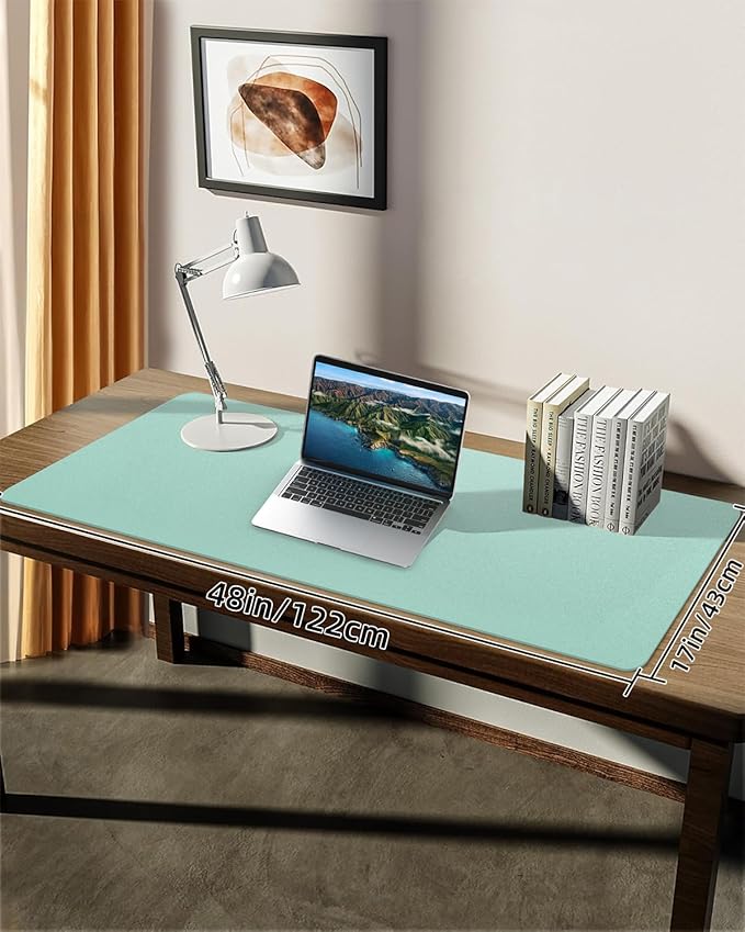 Leather Desk Pad Protector, Large Desk Mat, Mouse Pad, Non-Slip PU Leather Desk Blotter,Desk Cover mat,Desk mat for Keyboard and Mouse,Mat for Office&Home (Turquiose, 48" x 17")