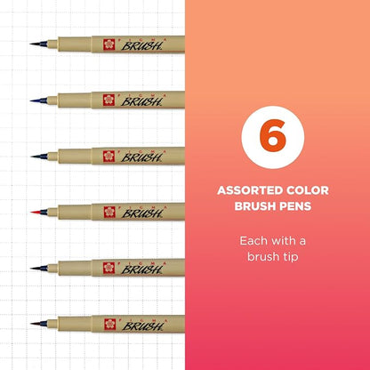 SAKURA Archival Brush Pens, 6 Set, Colors may vary