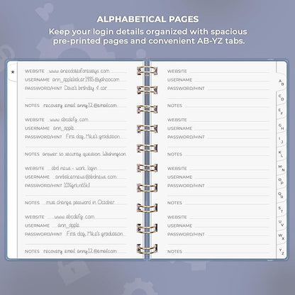 Clever Fox Password Book Spiral – Mini Internet Address & Password Organizer with Laminated Alphabetical Tabs – Small Password Keeper Journal – Hardcover, Pocket Size, 4.7x5.7” (Smoke Blue)
