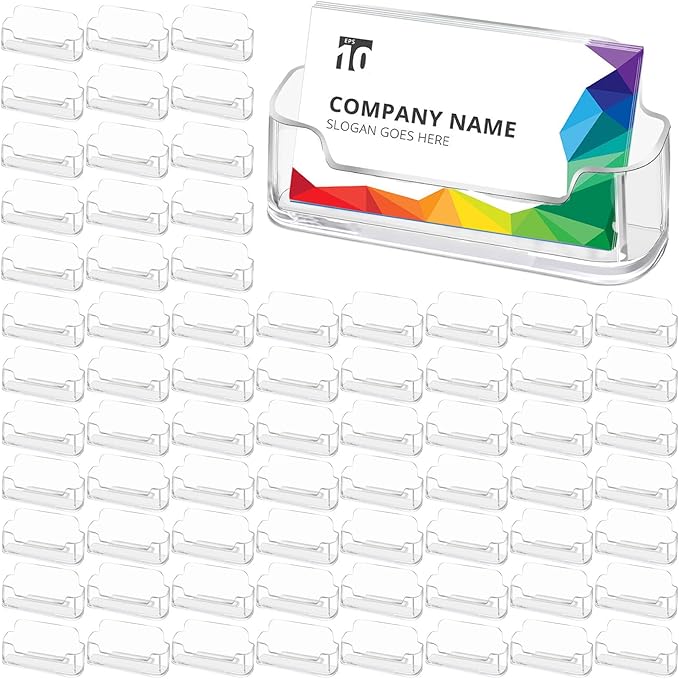 Mototo Acrylic Business Card Holder for Desk, 100 Pack Plastic Business Card Display Clear Business Card Holder Desktop Cards Stand for Home Office Exhibition Desk Table, Fits 30-50 Business Cards