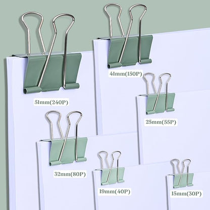 Temiary Aesthetic Binder Clips, Medium Metal Binder Clip with Clear Storage Container, Binding Paperwork Clamps for School Teachers Office Supplies (Green 1.26 Inch, 24P)