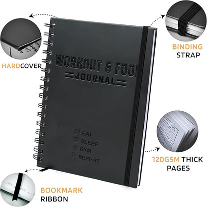 Nextnoid Hardcover Fitness & Food Journal - Nutrition & Workout Planner for Men & Women - A5 Sturdy Workout Log Book to Track Diet, Gym & Home Workouts - Navy Blue