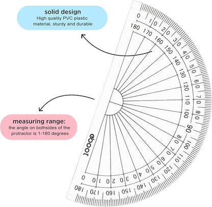 Zonon 200 Pcs 4 Inch Clear Plastic Protractor Bulk Math Protractors Set 180 Degrees Geometry Drafting Tools for Classroom Industry Office Back to School Supplies