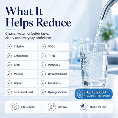 Crystal Quest Faucet-Mount Water Filtration System, ISO Certified 6-Stage Filtration, No-Wait Filtering, Removes Chlorine & Heavy Metal, 2000-Gallon Capacity, Easy Kitchen Faucet Installation - Chrome