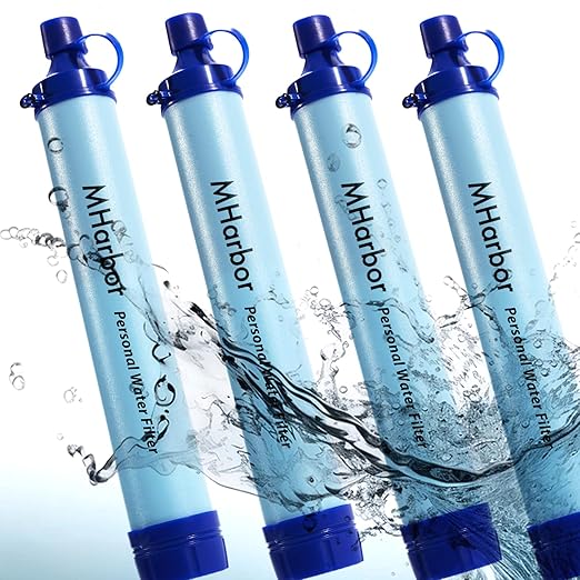 4 Pack Personal Water Filter Straw, Portable Outdoor Emergency Survival Gear for Hiking, Camping, Travel, Hunting & Fishing