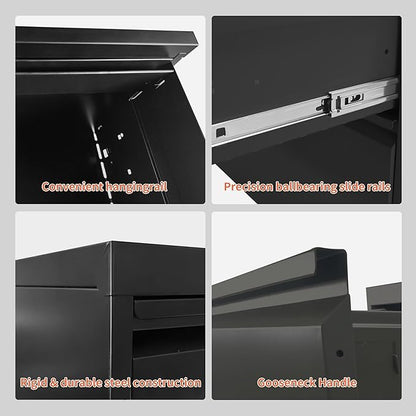IKIMI 5 Drawer Locking File Cabinet with Wheels,Metal Mobile Filing Cabinets,Black Vertical File Cabinet for Home Office,Heavy Duty Storage Cabinet for A4/Letter/Legal Size File,Assembly Required