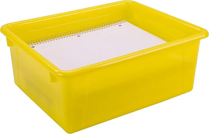 Storex Letter Size Deep Storage Tray – Organizer Bin with Non-Snap Lid for Classroom, Office and Home, Yellow, 5-Pack (62546A05C)