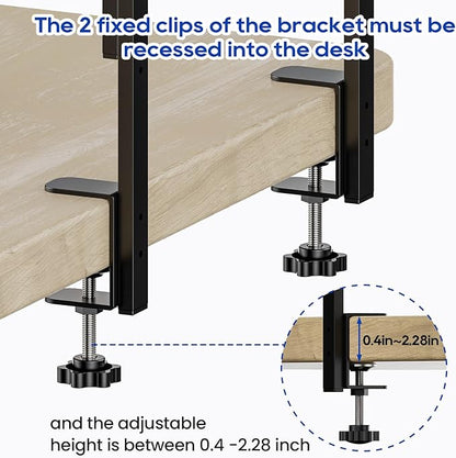 ART-GIFTREE Clamp On Desk Shelf 2-Tier, 12.5 inche Wood Shelving Unit for Office Desk/Gaming Accessories, Tabletop Book Storage Rack, Shelf for Top & Under of Desk, Black