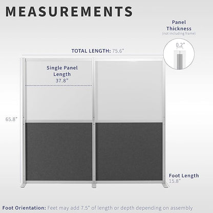 VIVO Modular Wall System, 2 PET and Whiteboard Panels, Professional Office Cubicle Dividers, Freestanding Privacy-Screen, 66 inches High, White and Dark Gray, PP-MWS63WB