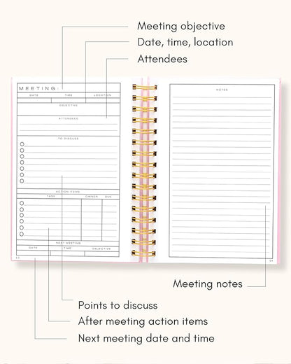 Lamare Meeting Notebook for Work Organization – Perfect Work Notebook for Note Taking, Meeting Planner and Office Supplies for Men & Women