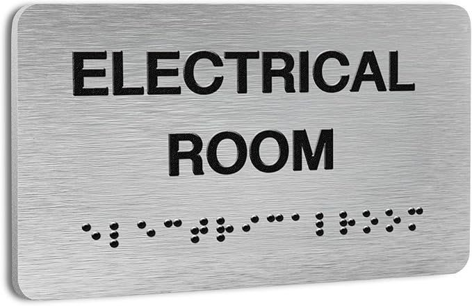 Elevator Room Signs for Business and Office Sign, ADA Signs with Raised Text & Grade 2 Braille, Easy Installation with Adhesive Pad – Brushed Aluminum/Silver