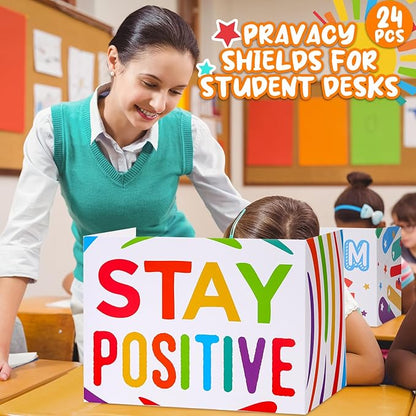 Honoson 24 Pcs Bulk Inspirational Privacy Folders for Students Cardboard Test Privacy Boards Motivational Words Desk Dividers Shield for Classroom School Study Supplies, 6 Styles (Gorgeous)
