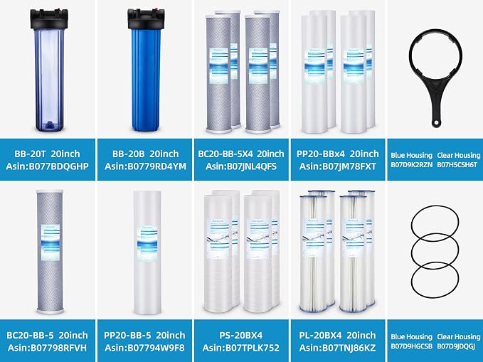 Geekpure 20-Inch Universal Compatible Big Blue Carbon Block Water Filter Cartridge Remove Chlorine Taste Odors- 4.5 Inch x 20 Inch -5 Micron