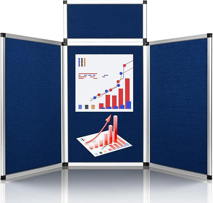 Nisorpa Trade Show Presentation Board, Aluminum Trifold Poster Board 70.8 x 35.4 Inch Display Board with Storage Bag, 3+1 Table Top Folding Panel - Blue